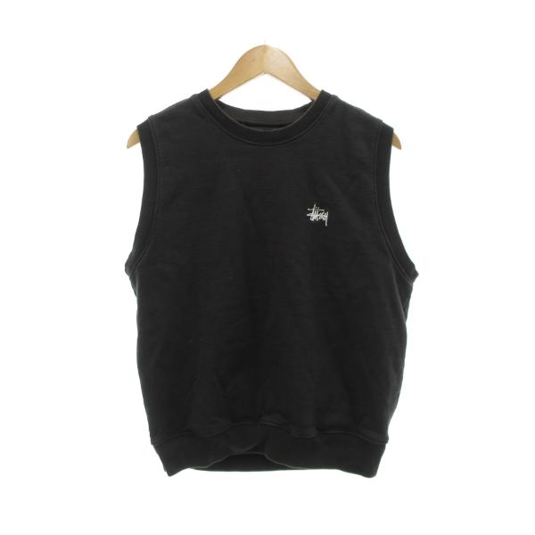 STUSSY（ステューシー） スウェットベスト ロゴ刺繍 裏起毛 S 黒