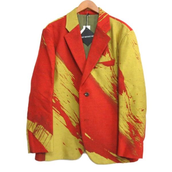 【中古】未使用品 イッセイミヤケメン タグ付 19AW 総柄 ウール テーラードジャケット オレンジ サイズ3  ■MNK 未使用品 イッセイミヤケメン ISSEY MIYAKE MEN タグ付 19AW 総柄