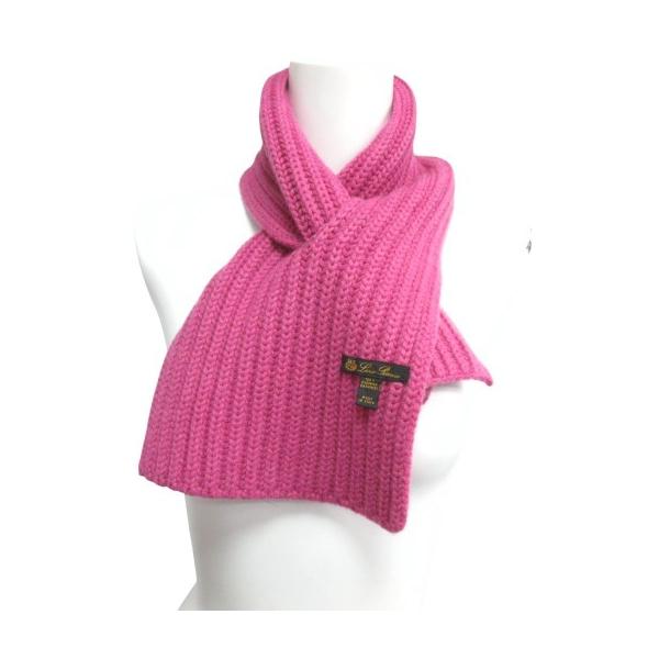 【中古】ロロピアーナ Loro Piana 最高級 極美品 カシミヤ100% リブ編み ニットマフラー イタリア製 ピンク ロロピアーナ Loro Piana 最高級 極美品 カシミヤ100% リブ編み ニット