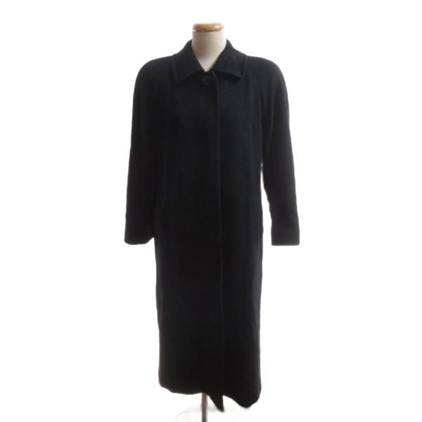 AGEN 美品 ステンカラーコート カシミヤ 7AR 黒 ブラック ロング丈 袖タブ /SJ レディース
