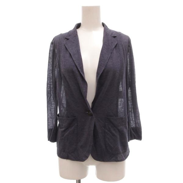 美品✨マッキントッシュロンドン スカートセットアップ ノーカラー リネン混 紺色 マッキントッシュ ロンドン MACKINTOSH LONDON シアージャケット