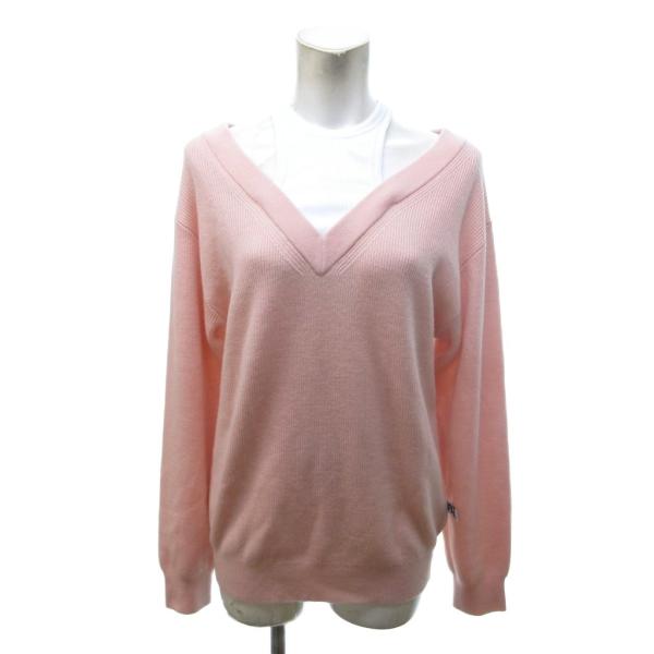 アレキサンダーワン ALEXANDER WANG 美品 ドッキングニット Vネック ピンク ウール XS■AO4 レディース