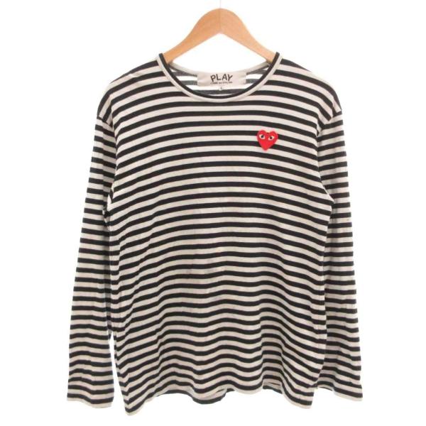プレイコムデギャルソン PLAY COMME des GARCONS ボーダー長袖Tシャツ ロンT クルーネック ハートロゴワッペン L 黒 ブラック 白