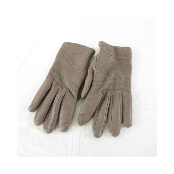 HERMES（エルメス） 手袋 ラムレザー ステッチ 茶 7.5 *A10 レディース