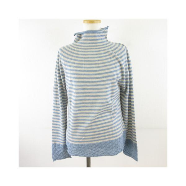 【中古】インポートロッサ ニット セーター 長袖 ハイネック ボーダー 青 46 *T661 レディース インポートロッサ ニット セーター 長袖 ハイネック ボーダー 青 46
