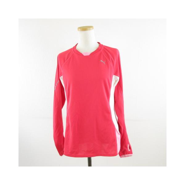 プーマ PUMA スポーツウェア ランニングロングスリーブTシャツ 長袖 ピンク 白 L *A187 レディース