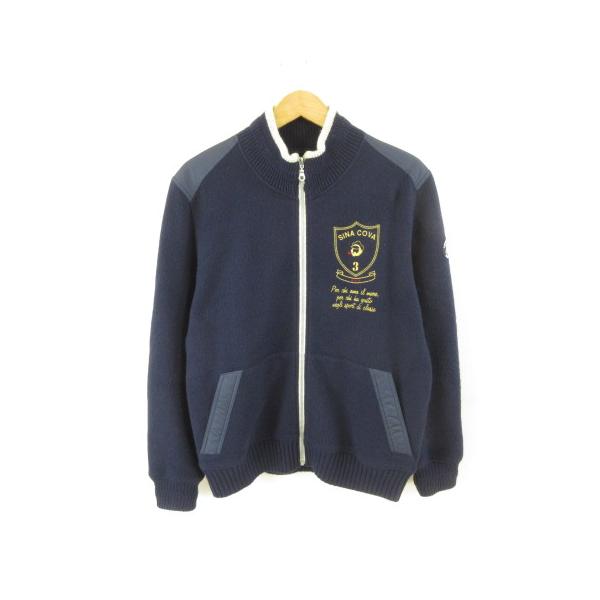 シナコバ SINA COVA ニットジャケット 長袖 ジップアップ 刺繍 紺 L