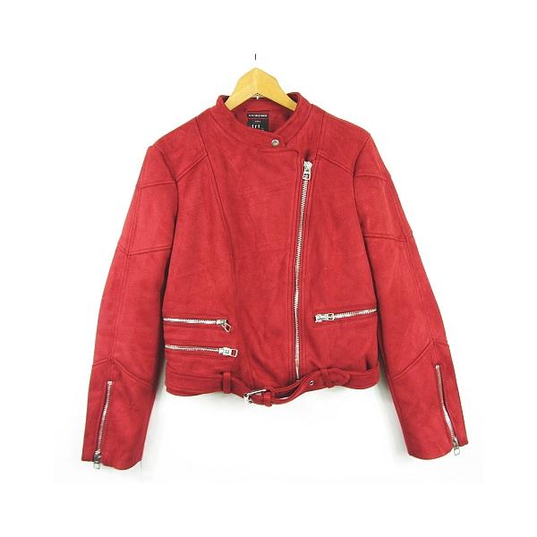 ZARA ザラウーマン ボア ライダースジャケット バーガンディ L相当 ZARA（ザラ） ZARA TRF OUTER WEAR スウェード風 ライダース