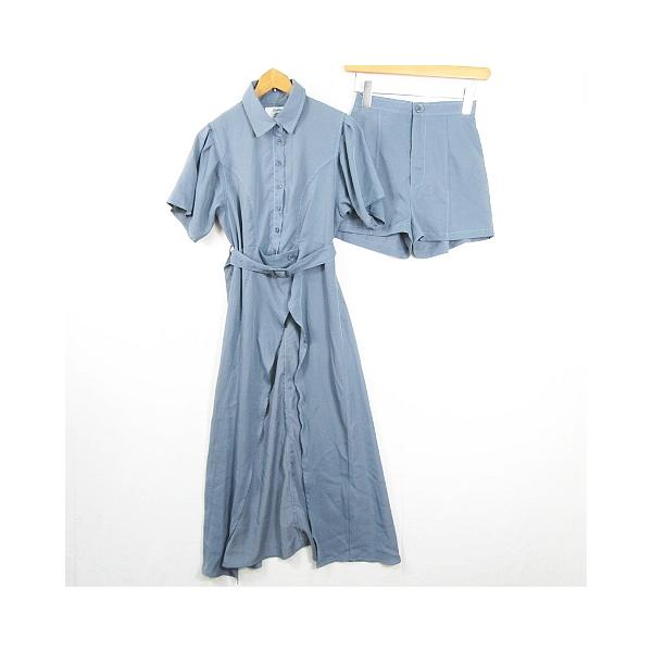 ジュエティ jouetie セットアップ ロング スリット ワンピース ショートパンツ ベルト付き 半袖 22SS ストレッチ M ブルー kz11721 レディース【ブランド】ジュエティ jouetie【表記サイズ】M【実寸サイズ】ジャケ...