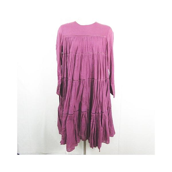 【中古】ヌキテパ NE QUITTEZ PAS! ティアード ワンピース ロング丈 長袖 パープル レース kz13791 ヌキテパ NE QUITTEZ PAS! ティアード ワンピース ロング丈 長袖