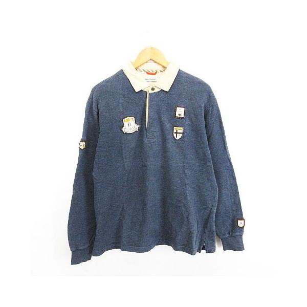 ハッシュパピー Hush Puppies ポロシャツ ラガーシャツ スウェット 長袖 ロゴ ワッペン コットン M ブルーグレー ※EKM メンズ