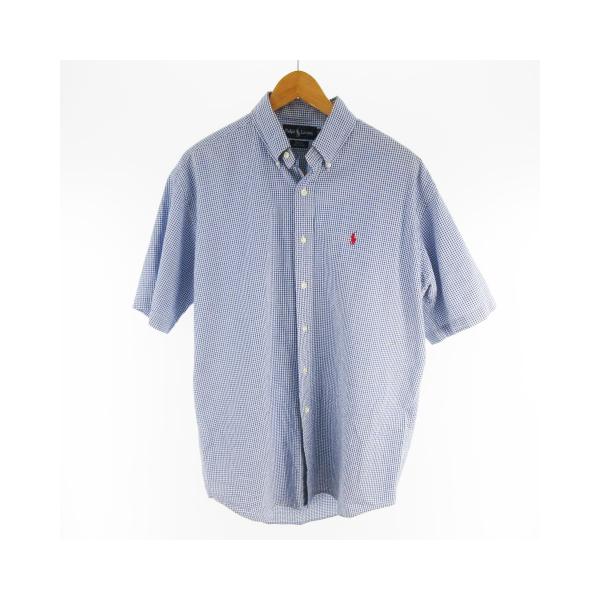 美品　ラルフローレン　シャツ　半袖　シアサッカー　ブルー　チェック　ボタンダウン POLO RALPH LAUREN ラルフローレン 90'S シャツ 半袖 BLAKE シア