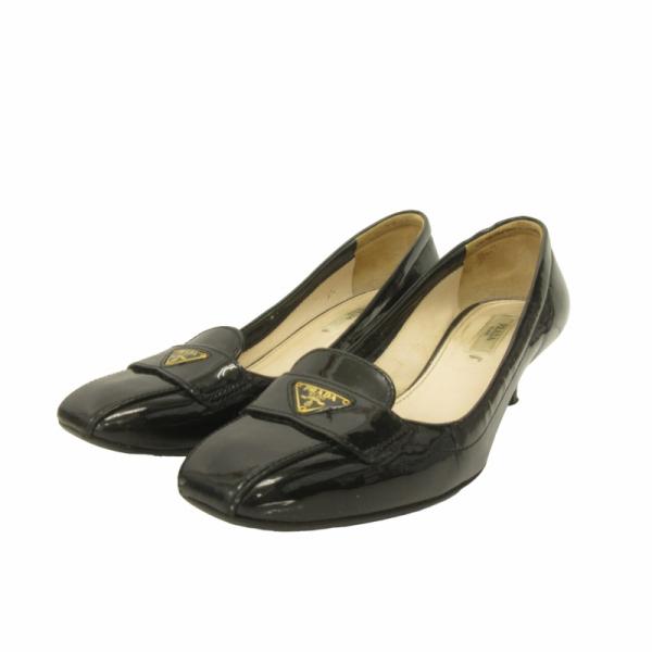 PRADA 三角ロゴプレート リボン ウェッジソールパンプス ベージュ