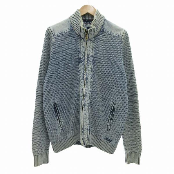 美品　ヒューゴボス　ドライバーズニット　切替　エルボーパッチ　ダブルジップ　3L ブルーウィリーズ BLUE WILLI'S ドライバーズニット ウォッシュ