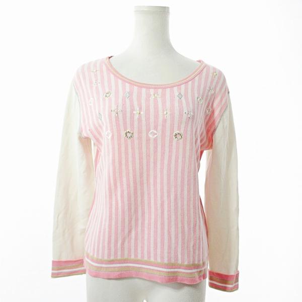 クレージュ courreges ビジュー ニット カットソー 長袖 ストライプ