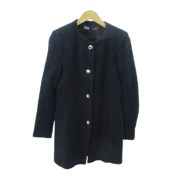ZARA（ザラ） メタリックボタン ツイードジャケット 金釦 S 紺