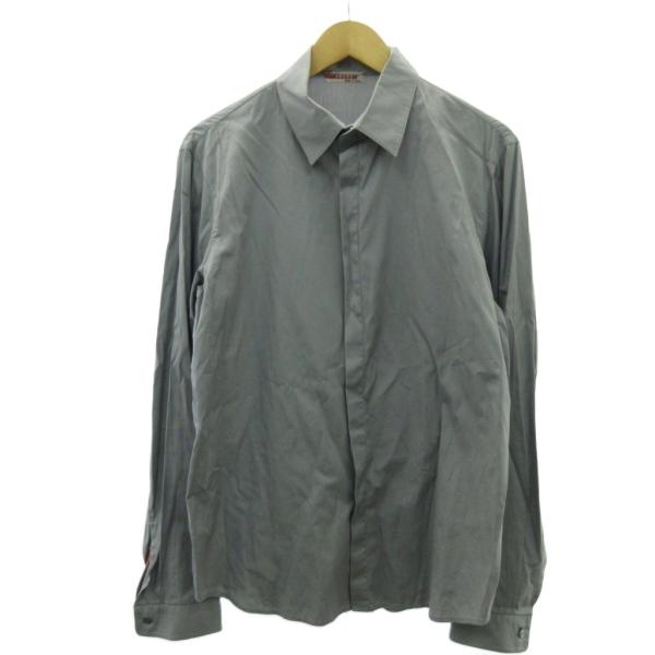 【中古】プラダスポーツ PRADA SPORT 00s シャツ 比翼ボタン ロゴ グレー M メンズ PRADA SPORT（プラダスポーツ） PRADA SPORT 00s シャツ 比翼ボタン