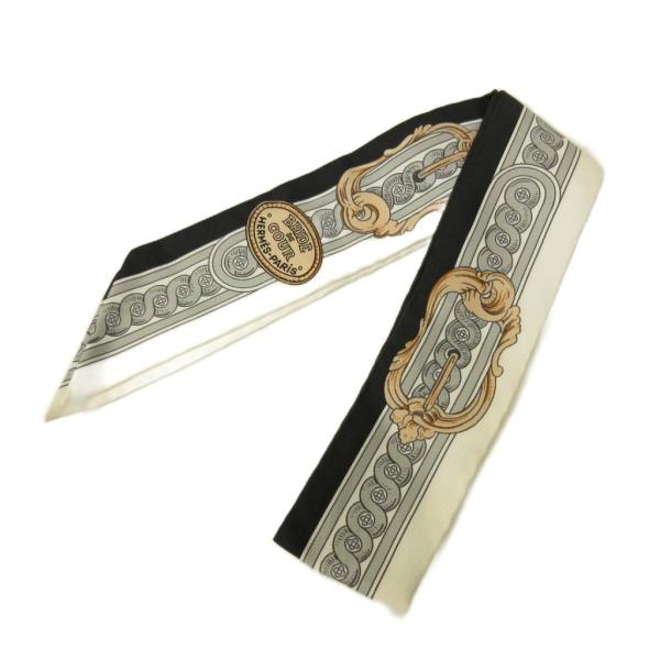 a179【未使用級】エルメスツイリーBRIDE DE COUR 法廷の勒 黒白金 HERMES（エルメス） 美品 21SS 法廷の勒 BRIDE DE COUR ツイリー