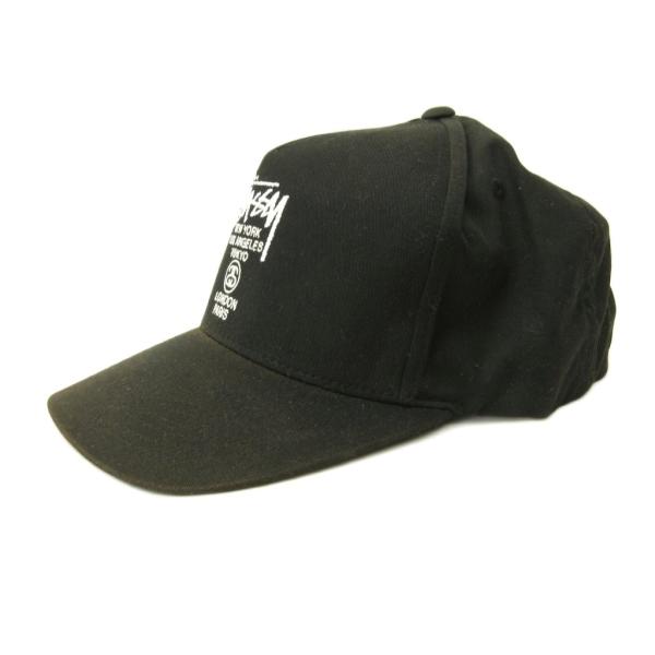 ステューシー STUSSY 6パネル キャップ 帽子 ワールドツアー ロゴ 刺繍 スナップバック 黒 ブラック 0611 メンズ