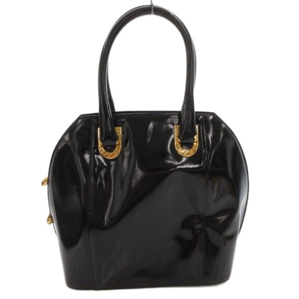 ニナリッチ NINA RICCI エナメル トートバッグ 手提げ ロゴ 黒 ブラック /FF  ■GY99