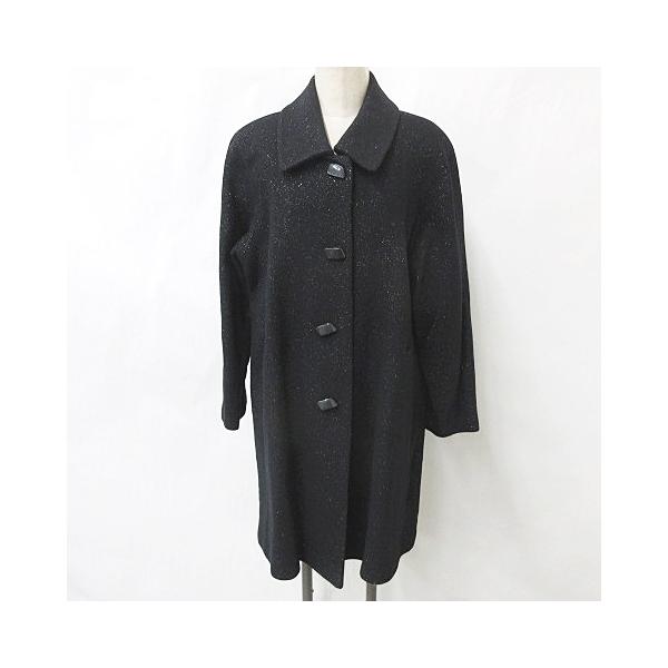 Ladies fashion ステンカラーコート ロング丈 シングル ラメ 黒 ブラック 9AR レディース