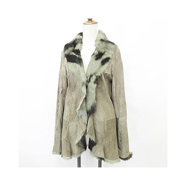 【中古】Fairy コート ムートンパッチワーク 羽織 ショールカラー ラビット 緑 グリーン L レディース Fairy コート ムートンパッチワーク 羽織 ショールカラー ラビット 緑