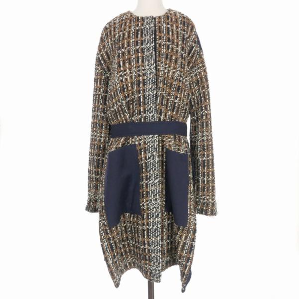 【中古】マルツィアーリ MRZ ノーカラーロングコート ジャケット S ネイビー 紺 FW17-0266 レディース マルツィアーリ MRZ ノーカラーロングコート ジャケット S ネイビー 紺