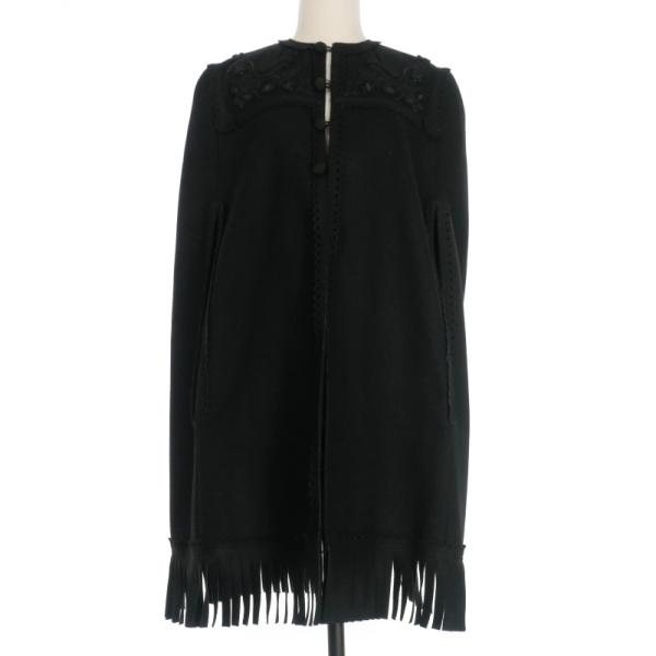 【中古】ディースクエアード DSQUARED2 22AW フリンジケープコート ジャケット 40 ブラック 黒 S75AM0897 国内正規 DSQUARED2（ディースクエアード） DSQUARED2 22AW フリンジケープ