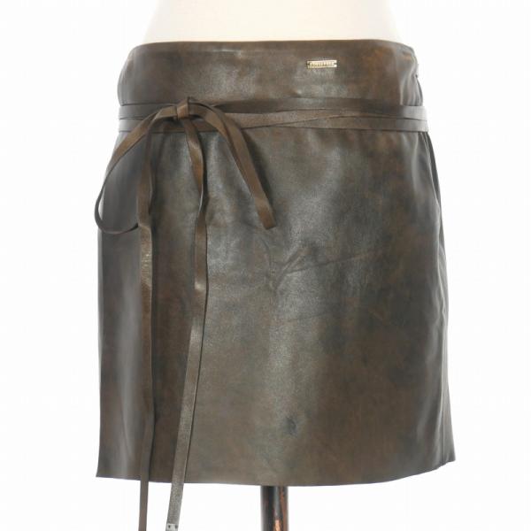 【中古】ディースクエアード DSQUARED2 22AW 羊革 レザーラップスカート 38 ブラウン 茶 S72MA0920 国内正規 vectorpremium_140-902406170101