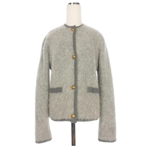 極美品 2024 ミラオーウェン 金釦短丈アルパカニットカーデジャケット グレー ミラオーウェン Mila Owen 24AW 金釦短丈アルパカニットカーデ