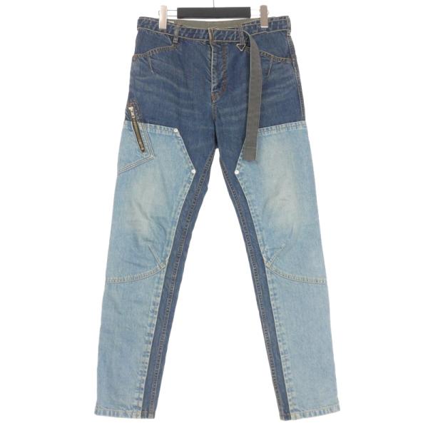 【中古】サカイ sacai ベルテッド ドッキングデニムパンツ ジーンズ 2 インディゴ 21‐02513Ｍ メンズ サカイ sacai ベルテッド ドッキングデニムパンツ ジーンズ 2
