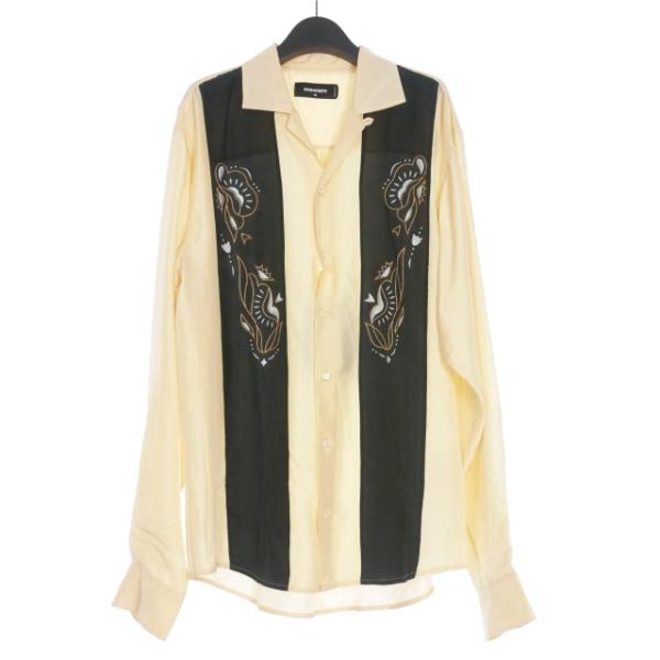 【中古】未使用品 ディースクエアード DSQUARED2 23AW Notch Collar Shirt 刺繍 オープンカラー シルクシャツ 長袖 46 DSQUARED2（ディースクエアード） 未使用品 DSQUARED2 23AW Notch