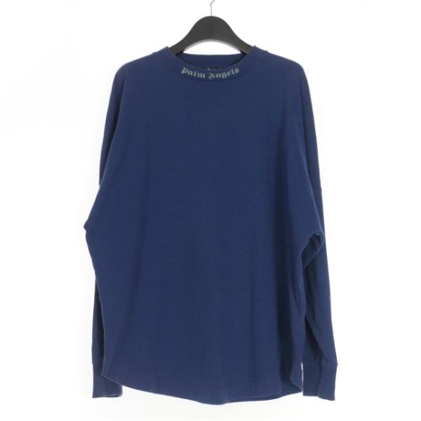 【中古】パームエンジェルス PALM ANGELS Tシャツ カットソー 長袖 ロゴ L 紺 ネイビー PMAB001S22JER001 パームエンジェルス PALM ANGELS ロゴプリント クルーネック ロング