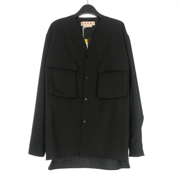 【中古】未使用品 マルニ MARNI 25AW  ウールトロピカルノーカラーシャツ  長袖 50 黒 ブラック CUMU0369A1 国内正規 MARNI（マルニ） 未使用品 MARNI 25AW ウールトロピカルノーカラー
