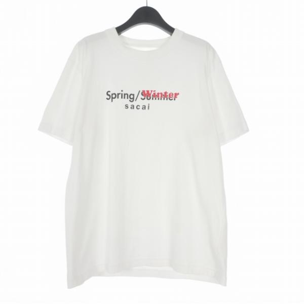 ★19★sacai　パッチワークカットソー　サカイ　サイズ２（Ｍ相当）　白 サカイ sacai 19SS SPRING/WINTER シーズンロゴ プリント Tシャツ