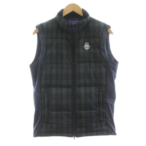 ビームスゴルフ ダウンベスト 切替 ジップアップ チェック柄 ワッペン