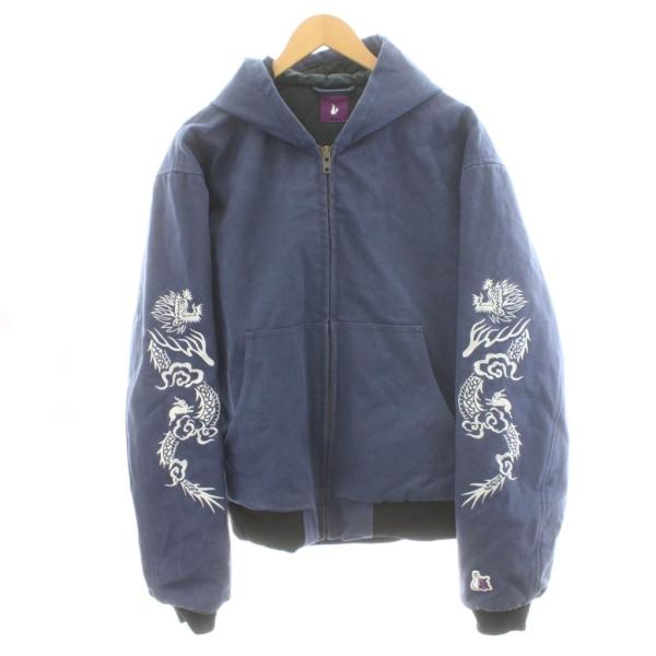 FR2 パーカー ジップアップ スカル ロゴ 刺繍 L 紺 ネイビー /AN22