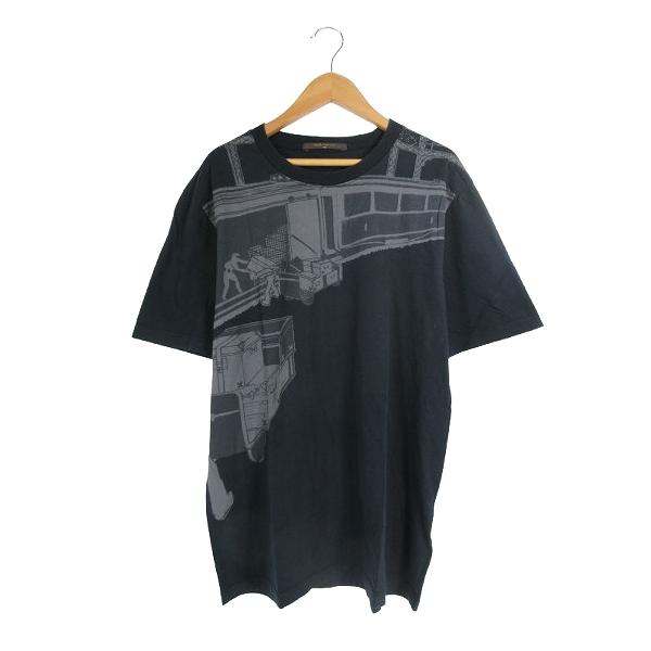【中古】ルイヴィトン LOUIS VUITTON Tシャツ クルーネック 半袖 プリント サイズS ネイビー ☆AA★ QQQ メンズ LOUIS VUITTON（ルイ・ヴィトン） LOUIS VUITTON Tシャツ クルーネック
