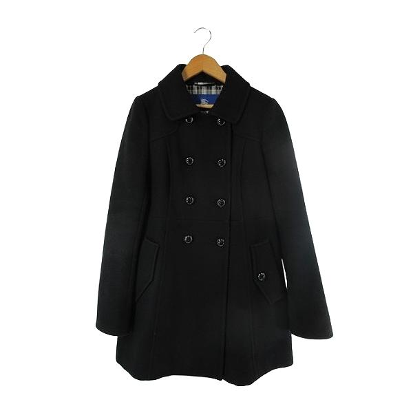 バーバリーブルーレーベル BURBERRY BLUE LABEL P コート ピーコート ジャケット Aライン ダブルブレスト 長袖 無地 ブラック サイズ38 国