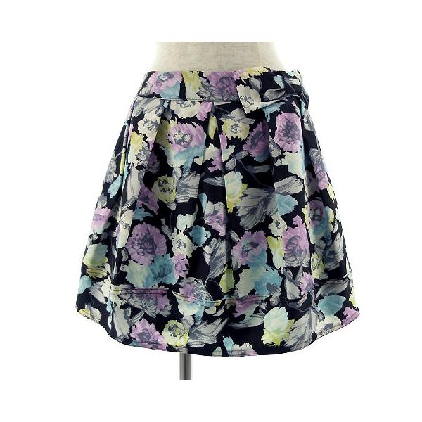 アンレリッシュ UNRELISH スカート ひざ丈 フレアー 花柄 黒系 マルチ  