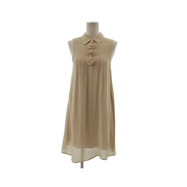 ドレスギャラリー Dress gallery ワンピース フォーマル ノースリーブ ひざ丈 ヘンリーネック ベージュ 36 レディース