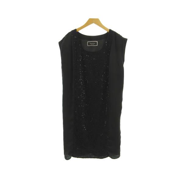 アウトリーチェソワニエ Autrice SOIGNER ワンピース フォーマル フレンチスリーブ ミディ丈 レース切替え スパンコール 黒 F【表記サイズ】FREE【実寸サイズ】身幅：48cm　総丈：92cm　ゆき丈25.5cm　※実寸サイ...