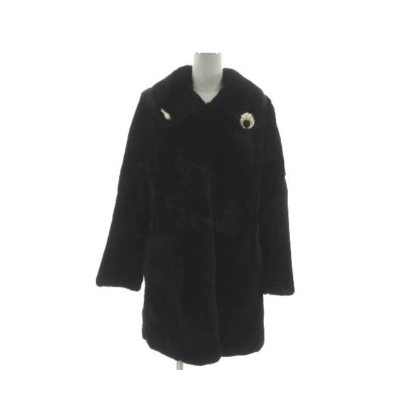【中古】コート 毛皮 リアルファー ステンカラー ブローチ ブラック 黒 レディース vectorpremium_155-902311210003