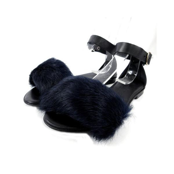 【中古】未使用品 マウロデバーリ MAURO de BARI サンダル ストラップ ファー レザー イタリア製 ブラック 黒 紺 35 未使用品 マウロデバーリ MAURO de BARI サンダル ストラップ ファー