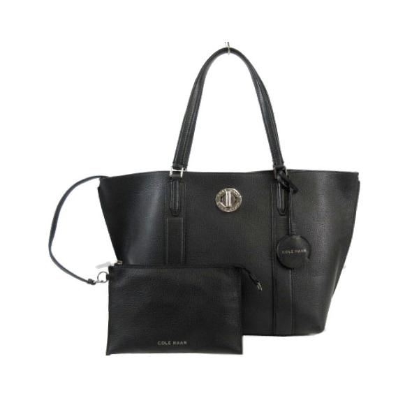 【中古】コールハーン COLE HAAN ターンロック トート バッグ U04686 レザー 型押し ポーチ付き チャーム付き 黒 コールハーン COLE HAAN ターンロック トート バッグ U04686 レザー 型