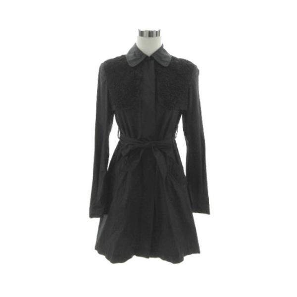 【中古】ロベルタスカルパ ROBERT SCARPA トレンチコート ステンカラー 花柄刺繍 リボンベルト コットン 黒 I 40 ロベルタスカルパ ROBERT SCARPA コート トレンチコート ステンカラー