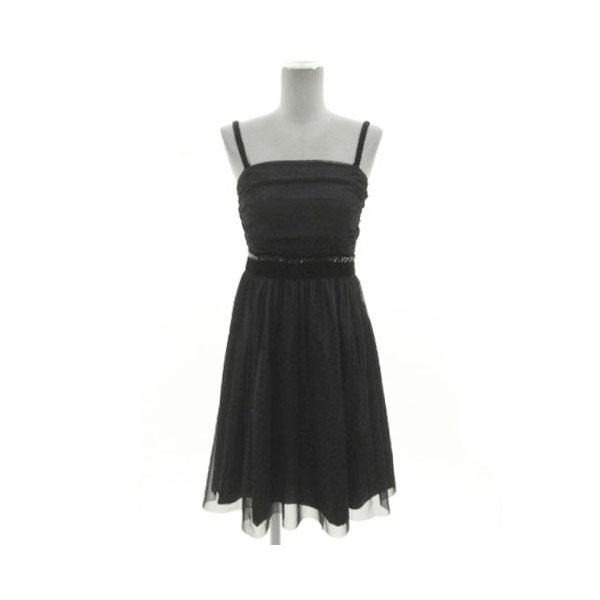 ルスーク Le souk DRESS ワンピース ドレス キャミワンピ チュール スパンコール ひざ丈 切替え 日本製 ブラック 黒 ブルーグレー 36