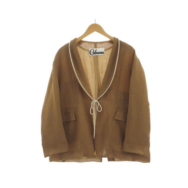 【中古】カバナ Cabana 20SSショールカラージャケット 20SS-JKO2-H リボン留め 日本製 茶系 38 カバナ Cabana 20SSショールカラージャケット 20SS-JKO2-H リボン留め