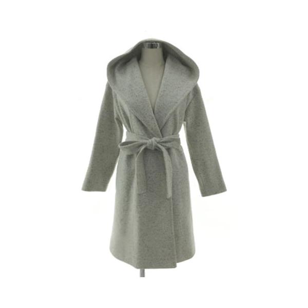 【中古】INDIVI カラーネップフーデットコート 127-93016 ショールカラー風 リボンベルト シルク混 オフ白 黒 40 INDIVI（インディヴィ） カラーネップフーデットコート 127-93016