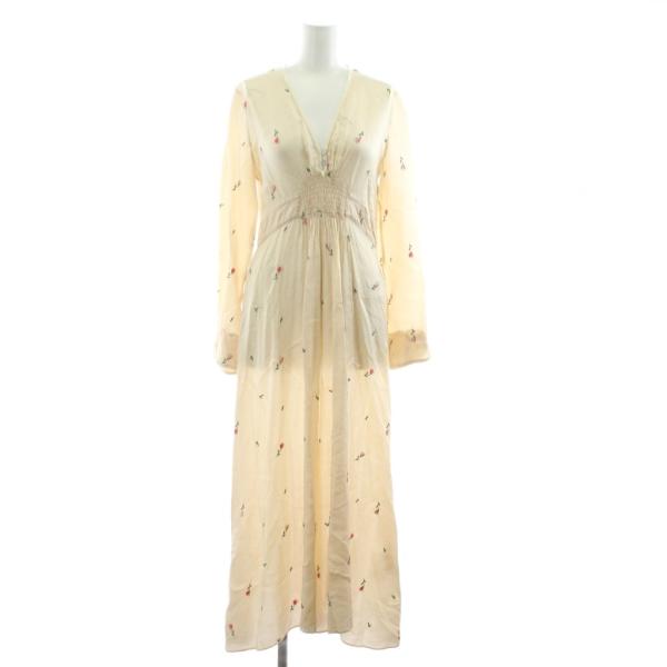 【中古】フォルテフォルテ IL RICAMO DRESS ワンピース フレア ロング マキシ 長袖 Vネック 花刺繍 0 ベージュ フォルテフォルテ FORTE IL RICAMO DRESS ワンピース フレア ロング